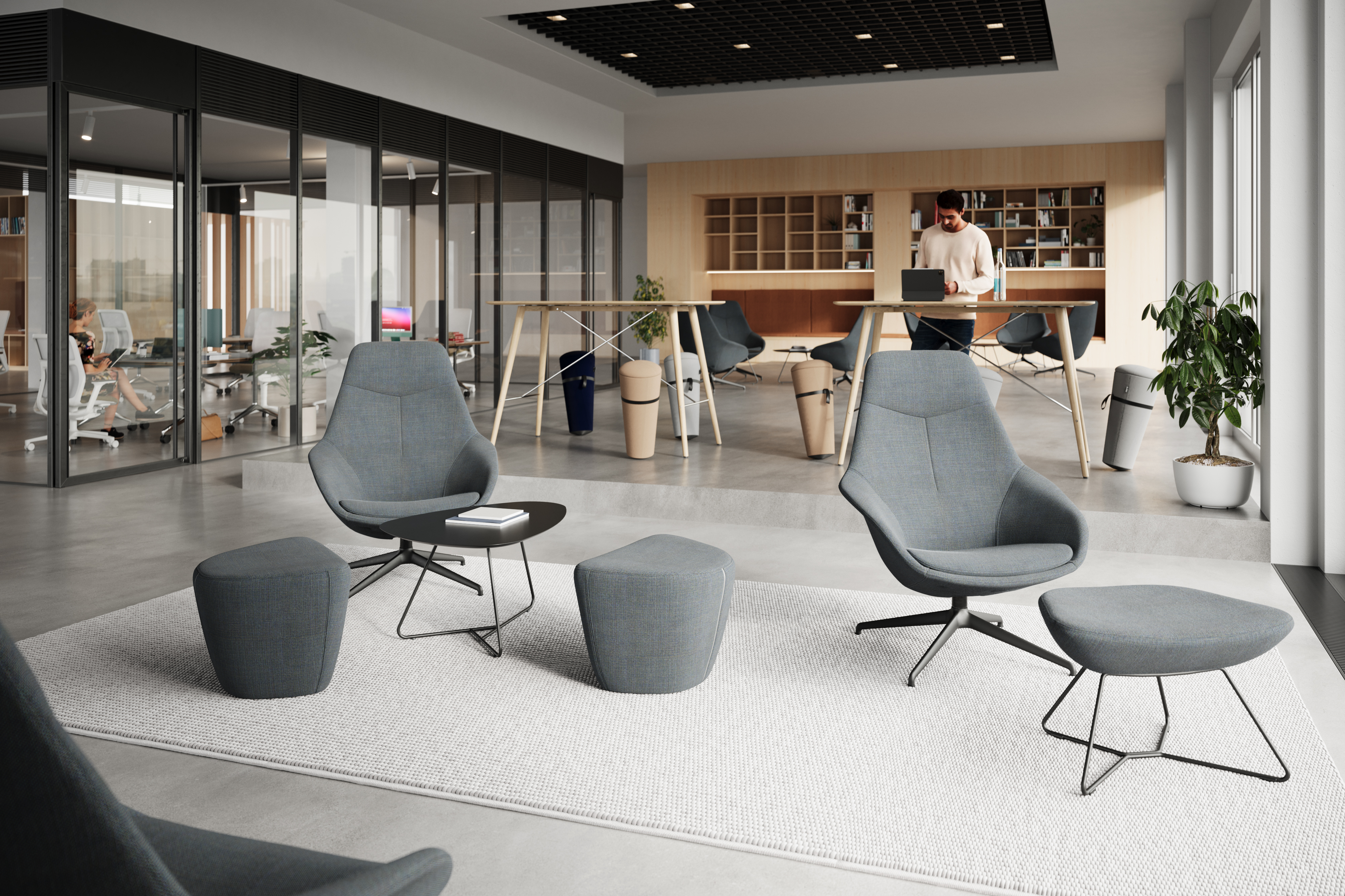 yonda armsessel in einer wohnlichen büroumgebung